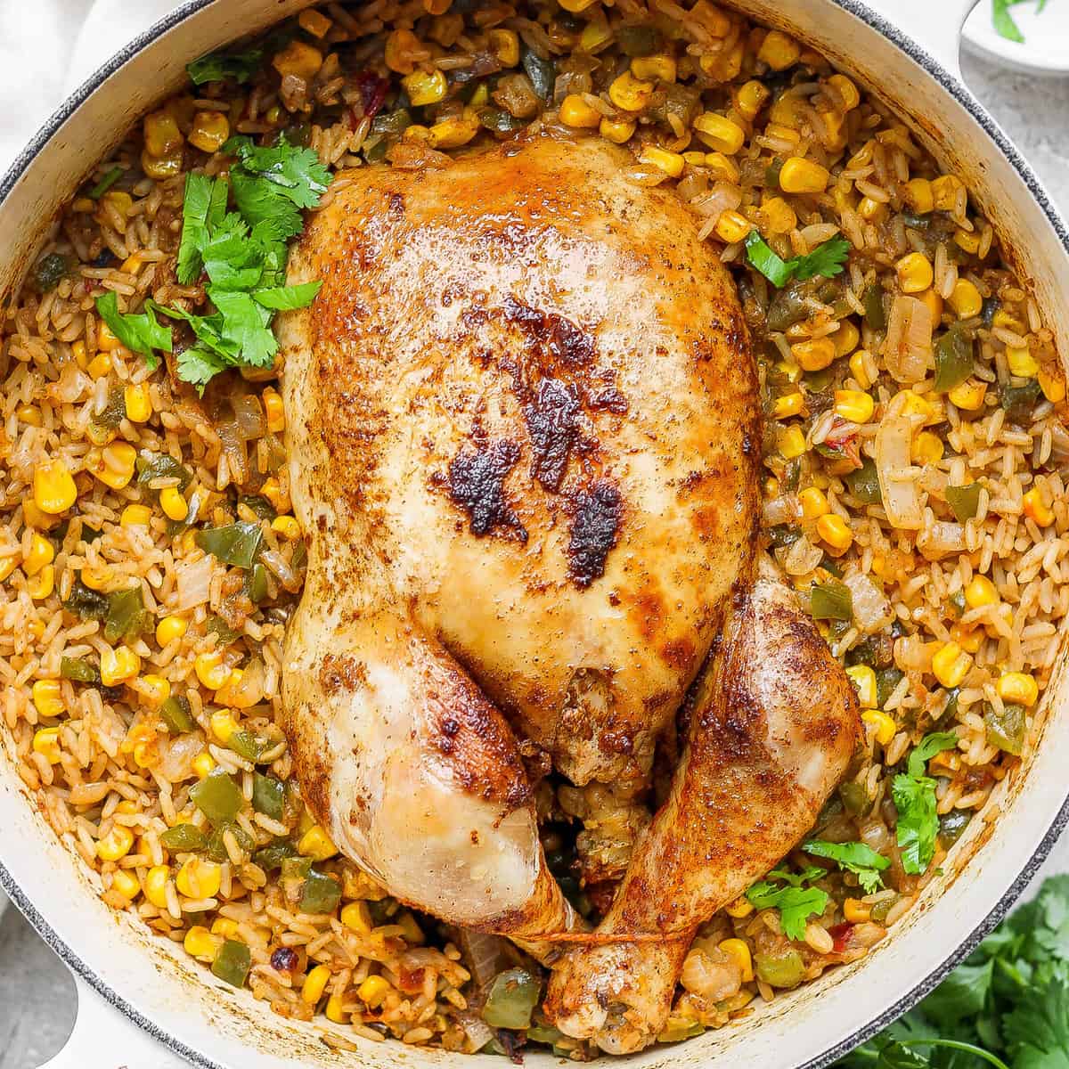One-Pot Whole Roasted Chicken & Spanish Rice for Busy Cooks